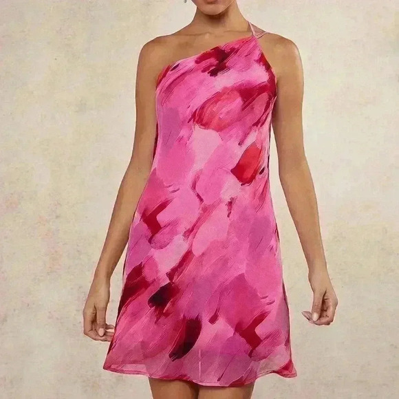 Multicolor Sexy Women's Brush Print Draped Open Back Dress - Picture 3 of 5